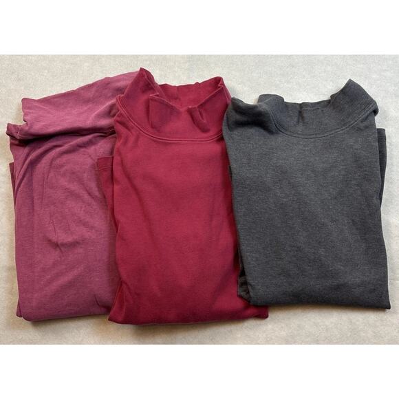 LL Bean Shirt Women Large Lot of 3 Gray Pink Pullover Long Sleeve Mock Neck - Picture 1 of 10